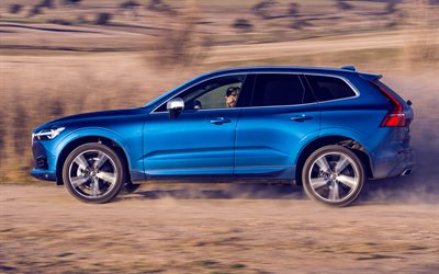 Volvo XC60 R-Design, 2018, 4k, blue SUV, luxury cars, woman at the wheel, Volvo