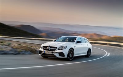 Mercedes-Benz E63 AMG S Wagon, 4k, 2018 autoja, motion blur, saksan autoja, Mercedes