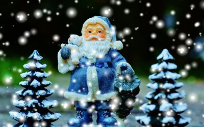 Santa Claus, 4k, el resplandor, la noche, Feliz A&#241;o Nuevo, Navidad, Santa