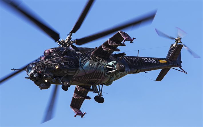 Mi-24, 4k, 戦闘機, 百万Mi-24, 攻撃ヘリコプター, Hind