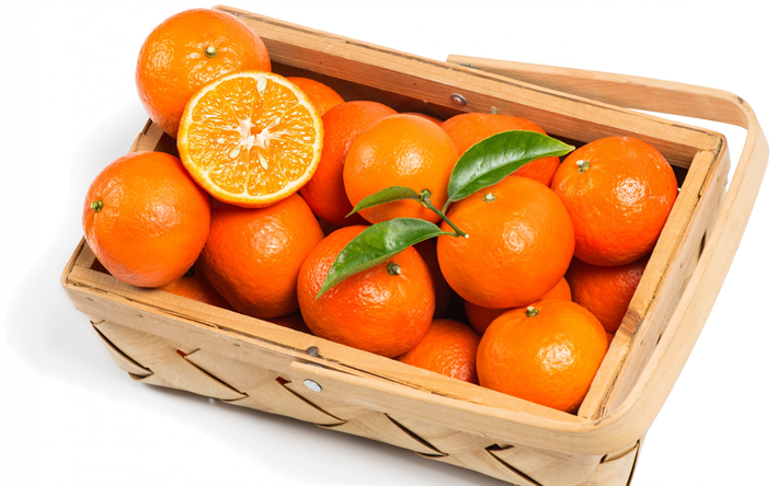 mandarins, 柑橘類, オレンジのフルーツ, バスケット