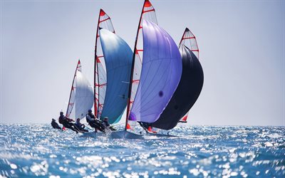 sailing regatta, the sea, competition, sailboats, waves