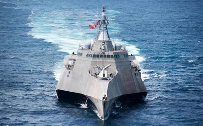 littoral combat ship, يو اس اس سان دييغو, LCS-4, البحرية الأمريكية, البحر, سفينة حربية, 4k, المحيط, الولايات المتحدة الأمريكية, الاستقلال من الدرجة