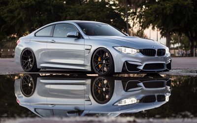 BMW M4, 2017, F83, Silver M4, tuning, sports coupe, black wheels, BMW