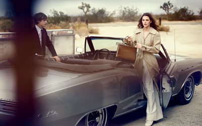 Vittoria Ceretti, Lucas Hedges, italian model, American actor, photoshoot, retro car
