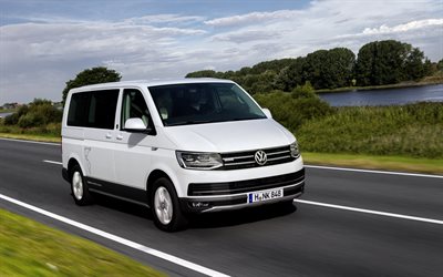 Volkswagen Multivan, 2017, minibus, blanc nouveau Multivan, voitures allemandes, Volkswagen