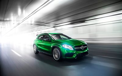 Mercedes-AMG GLA45, 4k, 2018 coches, carretera, nuevo GLA45, desenfoque de movimiento, Mercedes