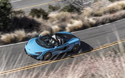 McLaren d&#233;cada de 570 Aranha, 2018, azul coup&#233; desportivo, vista de cima, carro desportivo, McLaren