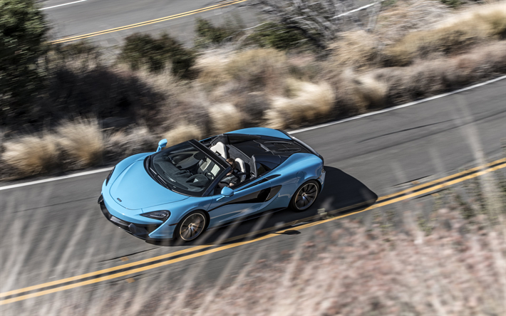 McLaren 570S Spider, 2018, blu coup&#233; sportiva, vista dall&#39;alto, auto sportive, McLaren