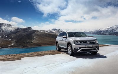 Volkswagen Teramont, 2018, large luxury SUV, winter, snow, mountain landscape, new cars, Volkswagen