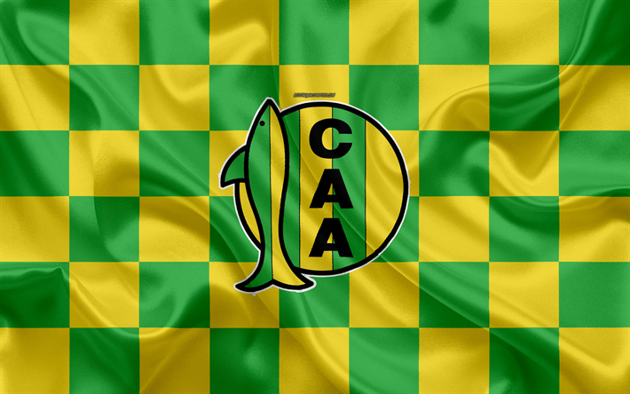 Aldosivi, 4k, logo, yaratıcı sanat, yeşil sarı damalı bayrak, Arjantin, Arjantin Superlague, Lig, amblem, ipek doku, Mar del Plata, Futbol, Kul&#252;b&#252; Atletico Aldosivi