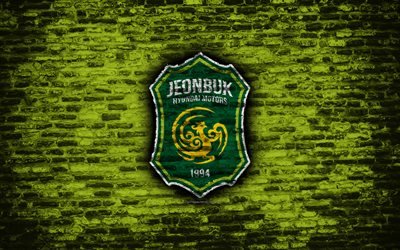 Jeonbuk FC, logo, geen parede de tijolos, K-League Cl&#225;ssico, o coreano futebol clube, futebol, textura de tijolos, Jeonbuk logotipo, Coreia Do Sul