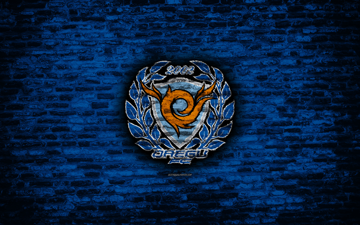 Daegu FC, logo, bleu, mur de briques, K-League Classic, cor&#233;en club de football, de soccer, de football, de la texture de brique, Daegu logo, la Cor&#233;e du Sud
