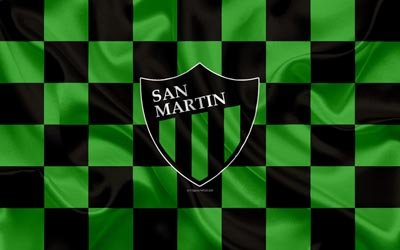CA San Martin de San Juan, 4k, logo, creative art, punainen ja valkoinen ruudullinen lippu, Argentiinalainen jalkapalloseura, Argentiinan Superleague, Primera Division, tunnus, silkki tekstuuri, San Juan, Argentiina, jalkapallo, San Martin FC