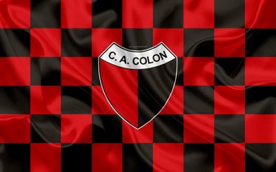 CA Colon, 4k, logo, creative art, red black checkered flag, Argentinian football club, Argentine Superleague, Primera Division, emblem, silk texture, Santa Fe, Argentina, football, Club Atletico Colon