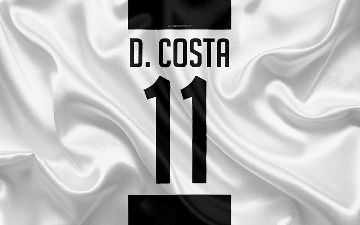 Douglas Costa Juventus FC, T-shirt, 11th number, Serie A, white black silk texture, Costa, Juve, Turin, Italy, football