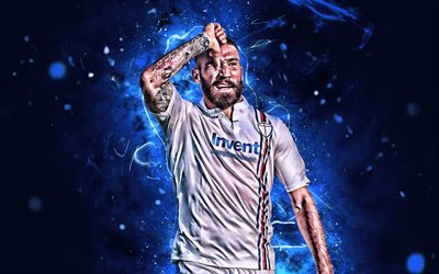 Lorenzo Tonelli, vit uniform, Sampdoria FC, fotboll, Serie A, Italienska fotbollsspelare, Tonelli, neon lights, kreativa