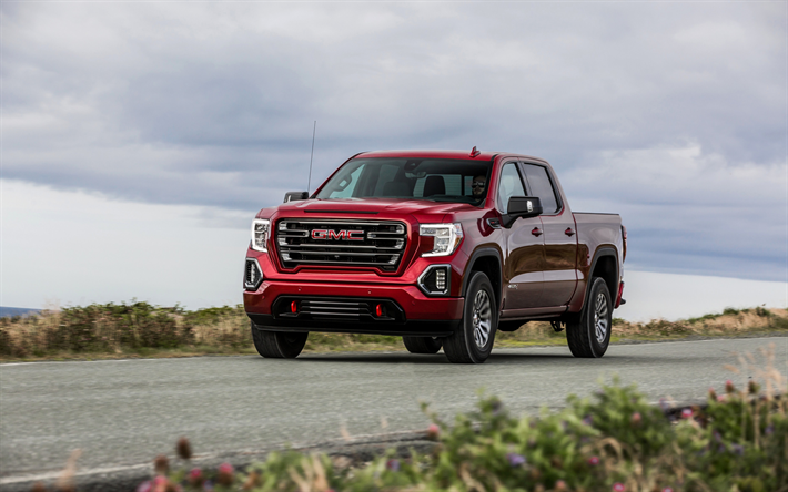 GMC Sierra AT4, 2019, red pickup truck, new red Sierra 2019, american cars, exterior, GMC