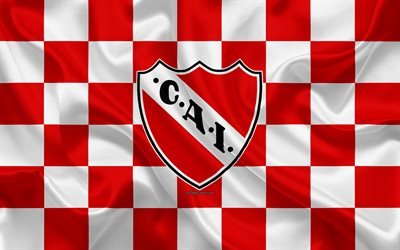 CA Independiente, 4k, logo, creative art, red white checkered flag, Argentinian football club, Argentine Superleague, Primera Division, emblem, silk texture, Avellaneda, Argentina, football, Club Atletico Independiente