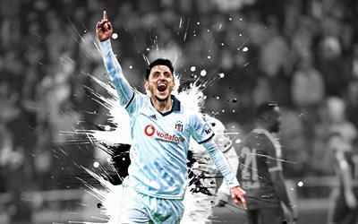 Mustafa Pektemek, 4k, Turkish football player, Besiktas, attacking midfielder, white black paint splashes, creative art, Turkey, football