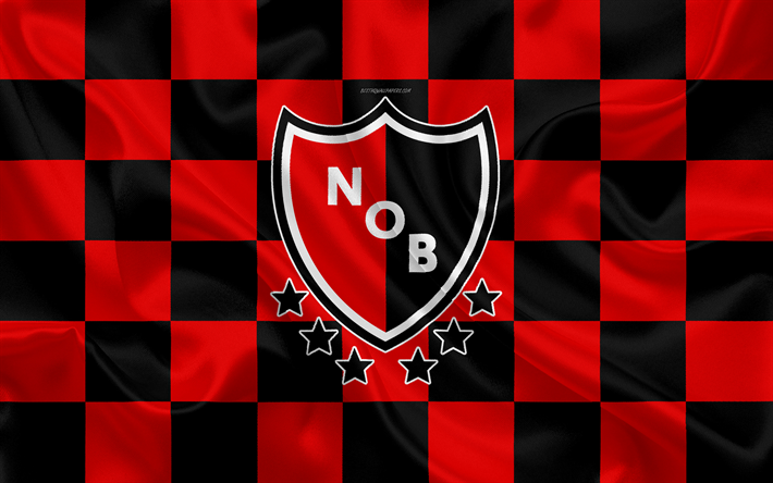 Newells Old Boys, 4k, logo, creative art, red black checkered flag, Argentinian football club, Argentine Superleague, Primera Division, emblem, silk texture, Rosario, Argentina, football