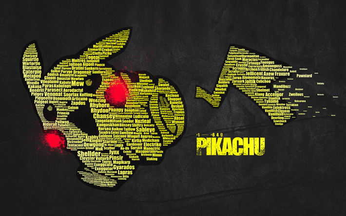 Pikachu, tipograf&#237;a de arte, Pokemon, Pikachupool, creativo, gordito roedores, obras de arte