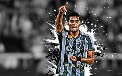 Matheus Fernandes, 4k, Brazilian football player, Botafogo, midfielder, white-black paint splashes, creative art, Serie A, Brazil, football