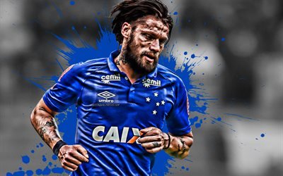 Rafael Sobis, 4k, Brazilian football player, Cruzeiro FC, striker, blue paint splashes, creative art, Serie A, Brazil, football, Sobis