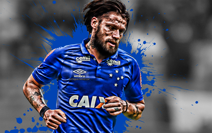 Rafael Sobis, 4k, futbolista Brasile&#241;o, Cruzeiro FC, el delantero, azul gotas de pintura, arte creativo, de la Serie a, el Brasil, el f&#250;tbol, Sobis