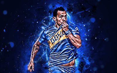 Carlos Tevez, meta, atacante, O Boca Juniors FC, futebol, argentino de futebol, para a frente, AAAJ, Tevez, luzes de neon, Argentino Superliga