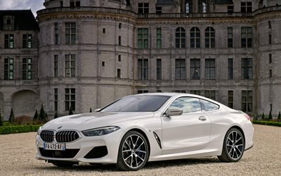 BMW 8, 2018, xDrive, M Sport, BMW 840d, white luxury coupe, new white 8-Series, German sports cars, BMW