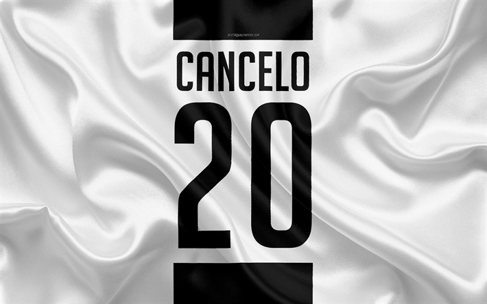 Joao Cancelo, la Juventus FC, T-shirt, 20e num&#233;ro de Serie A, blanc noir, la texture de la soie, Cancelo, la Juve &#224; Turin, en Italie, le football