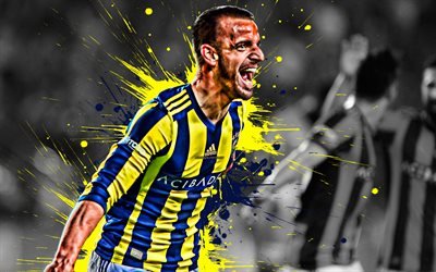 Roberto Soldado, 4k, Spanish football player, Fenerbahce, striker, yellow blue paint splashes, creative art, Turkey, football