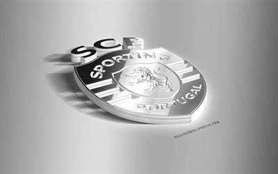 Sporting CP, 3D-ter&#228;s logo, Portugali football club, 3D-tunnus, Lissabonin, Portugali, Ensimm&#228;inen Liiga, Liigan MEILLE, Urheilu-metalli-tunnus, jalkapallo, luova 3d art