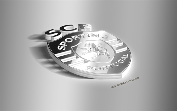 Sporting CP, 3D &#231;elik logo, Portekiz Futbol Kul&#252;b&#252;, 3 BOYUTLU amblem, Lizbon, Portekiz, Ilk Lig, Lig NOS, Spor metal amblem, futbol, yaratıcı 3d sanat