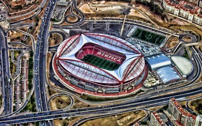 Estadio da Luz, HDR, aerial view, Benfica Stadium, football stadium, soccer, Benfica arena, Lisbon, Portugal