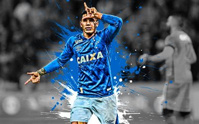Lucas Romero, 4k, l&#39;Argentin le joueur de football, Cruzeiro FC, le milieu de terrain, bleu, blanc, &#233;claboussures de peinture, art cr&#233;atif, de la Serie A, le Br&#233;sil, le football