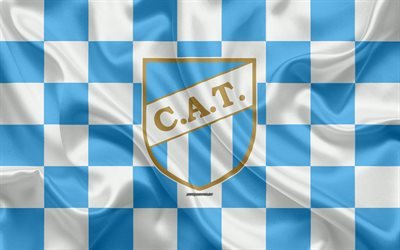 CA Tucuman, 4k, logo, creative art, sininen valkoinen ruudullinen lippu, Argentiinalainen jalkapalloseura, Argentiinan Superleague, Primera Division, tunnus, silkki tekstuuri, San Miguel de Tucuman, Argentiina, jalkapallo, Club Atletico Tucuman