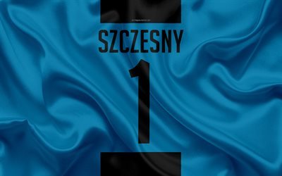 Wojciech Szczesny, la Juventus, t-shirts, 1st number, Serie A, blue silk texture, Szczesny, de la Juve, Turin, Italy, de football