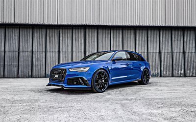 Audi RS6, 2018, RS6 ABT, Nogaro Edition, blue wagon, tuning RS6, black wheels, exterior, German cars, Audi