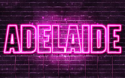 Adelaide, 4k, wallpapers with names, female names, Adelaide name, purple neon lights, horizontal text, picture with Adelaide name