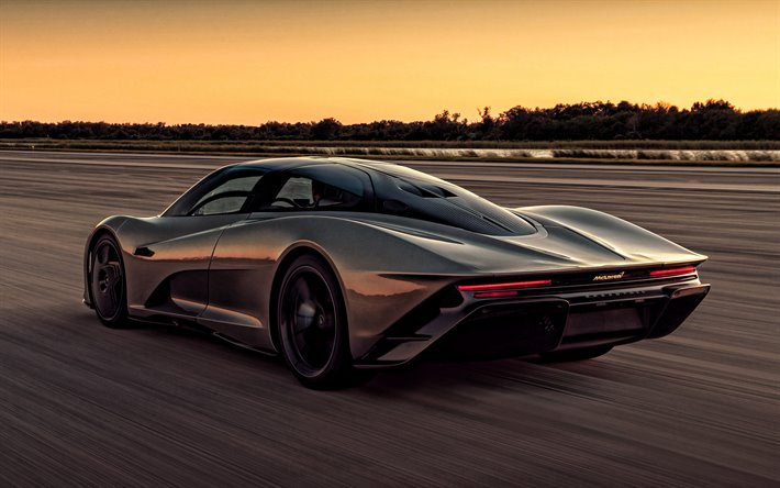 2020, McLaren Speedtail, exterior, rear view, hypercar, sunset, new supercar, British sports cars, McLaren