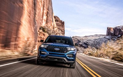 Ford Explorer, 2020, front view, exterior, blue SUV, new blue Explorer, american cars, Ford