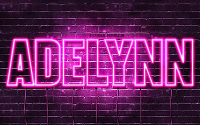 Adelynn, 4k, wallpapers with names, female names, Adelynn name, purple neon lights, horizontal text, picture with Adelynn name
