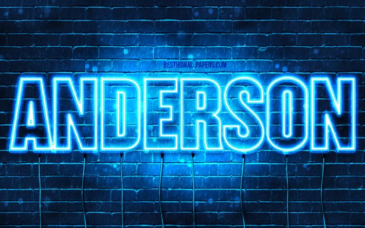 أندرسون, 4k, خلفيات أسماء, نص أفقي, أندرسون اسم, الأزرق أضواء النيون, صورة مع أندرسون اسم