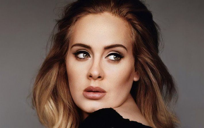 Adele, 肖像, 英国のシンガー, 驚, ブラックドレス, 美しい女性の目, 人気歌手, ワールドスター, Adeleローリーサリヴァンリザーブ青Adkins