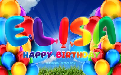Elisaお誕生日おめで, 4k, 曇天の背景, ドイツの人気女性の名前, 誕生パーティー, カラフルなballons, Elisa名, お誕生日おめでElisa, 誕生日プ, Elisa誕生日, Elisa