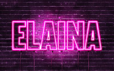 Elaina, 4k, pap&#233;is de parede com os nomes de, nomes femininos, Elaina nome, roxo luzes de neon, texto horizontal, imagem com Elaina nome