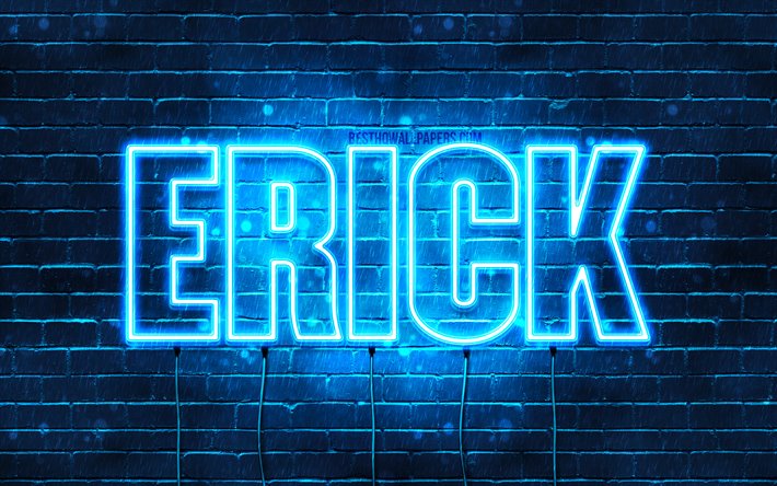 Erick, 4k, isim Erick adı ile, yatay metin, Erick adı, mavi neon ışıkları, resimli duvar kağıtları