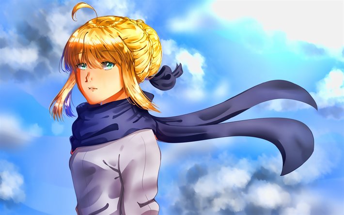 Artoria Pendragon, bl&#229; himmel, &#214;de Grand F&#246;r, Saber &#197;lder, konstverk, &#214;det-Serien, TYPE-MOON, Fate Stay Night